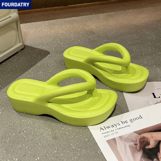 FOURDATRY 厚底人字拖女夏季外穿时尚坡跟增高网红沙