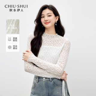 秋水伊人 女士荷叶边打底衫 蕾丝镂空上衣