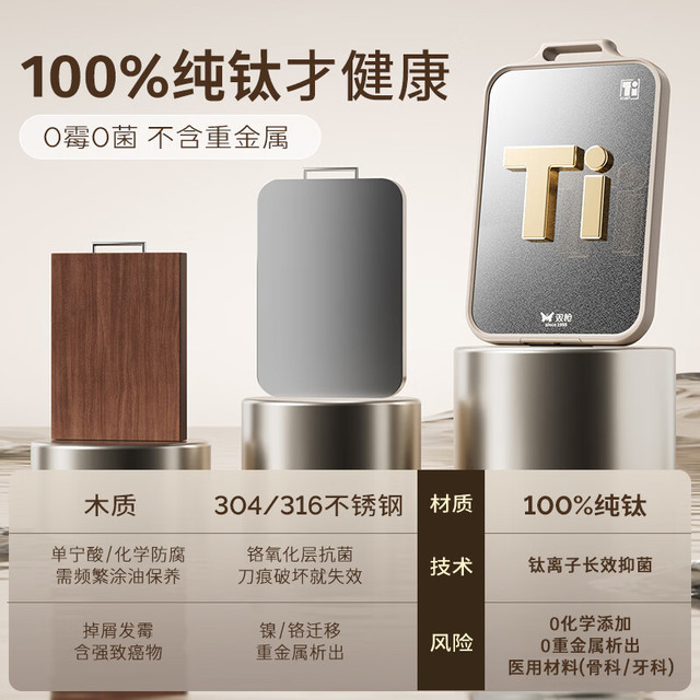 双枪 100%纯钛砧板双面切菜板  (100%纯钛+抗菌pp)