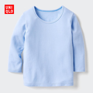优衣库 婴幼儿宝宝HEATTECH棉混纺圆领T恤/长袖保暖衣秋衣478444 61 水蓝色