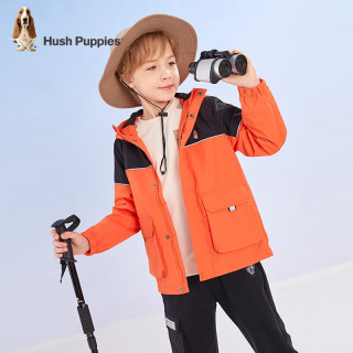 暇步士 童装儿童风衣男童春秋季男大童时尚拼色舒适风衣外套 甜橙桔 110