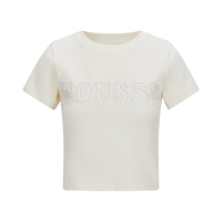 MOUSSY/摩西 蕾丝LOGO刺绣 女士短袖T恤 011米白色