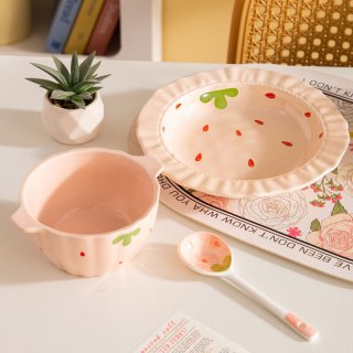 少女心 草莓双耳碗勺套装 3件套 浅粉草莓