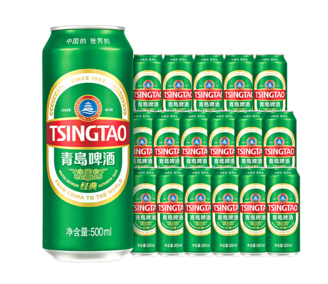 青岛啤酒 原麦汁浓度10°P 500mL18罐（赠送白啤330*6罐）