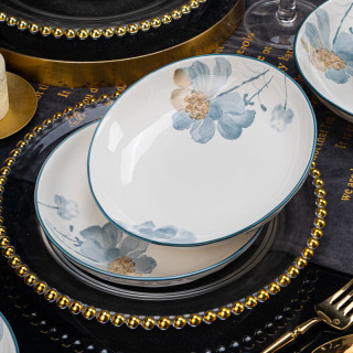 QITA 日式釉下彩凝香花陶瓷餐具 7英寸4个菜盘