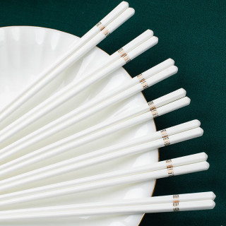 QITA 景德镇陶瓷筷子家用不变形不发霉不掉色易清洗金边影青纯白陶瓷筷