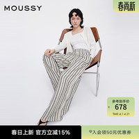 MOUSSY 春季新品条纹通勤休闲松紧腰阔腿长裤女028IAC31-1015 017混合白色 S
