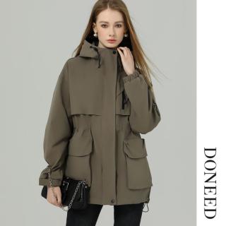 DONEED 时尚休闲户外派克服酷帅机能抽绳连帽夹克外套女