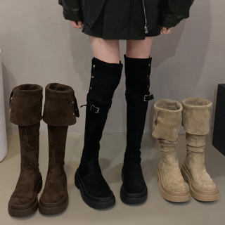 贾不假 网红长靴女款2025秋季新款洋气复古ins厚底显瘦过膝高筒靴