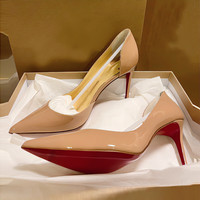 裸色高跟鞋女细跟2026年新款红底尖头浅口气质漆皮职业侧空单鞋女