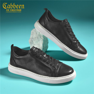 卡宾 极简高智感男士板鞋春季2026新款小黑鞋百搭真皮休闲鞋子男款
