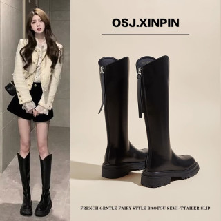 长筒靴女2026年春秋新款显瘦高筒骑士靴小个子v口显瘦不过膝靴子