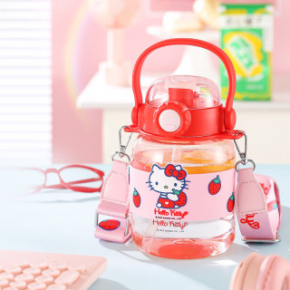 杯具熊 儿童水杯大容量大肚杯便携运动水壶 小提桶-草莓Hello Kitty1100ml