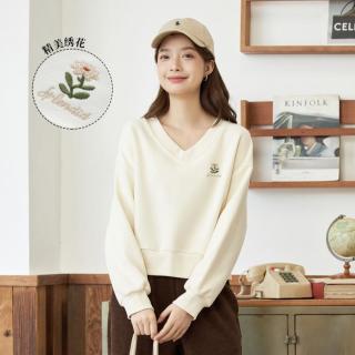 茵曼 v领卫衣女2026年春季休闲百搭短款显瘦上衣