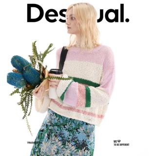 2日10点：Desigual 【田园风针织衫】宽松撞色拼接条纹圆领慵懒套头衫女