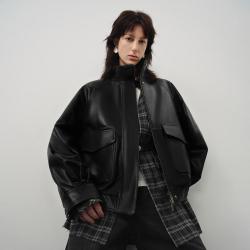 SINBOS 尘封信件 真皮皮衣女复古休闲春季植鞣羊皮美拉德立领皮夹克外套