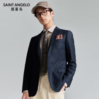 报喜鸟 秋季新款男士商务正装西服单西纯羊毛藏青色西装便西上衣男