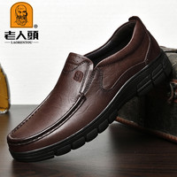 老人頭 老人头男鞋真皮纯牛皮防滑软底男士休闲皮鞋高档轻便透气中年皮鞋