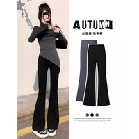  有只绵 显瘦美腿 女士打底裤 黑色 微喇鲨鱼裤 四季薄款 1条 M (适合80-105斤)