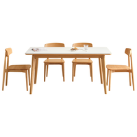  QuanU/全友 北欧风 餐桌椅组合 岩板台面 橡木实木框架 红橡木1.2m实木岩板餐桌+沐禾椅4