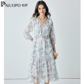 帕罗 100%桑蚕丝 法式仙女真丝连衣裙  雪纺高奢