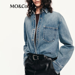 MO&Co. 【做旧牛仔衬衫】棉质复古重工水洗磨白宽松女衬衣