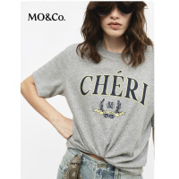 会员专享：MO&Co. 【美式复古T恤】100%纯棉肌理感印花宽松H型女上衣MBF1TEET06