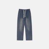 准者 直筒牛仔裤男秋冬加绒运动长裤宽松大码阔腿裤