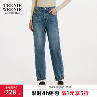 TEENIE WEENIE 小熊女装春季复古简约基础牛仔裤老爹裤休闲舒适长裤 中蓝色