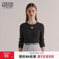 TEENIE WEENIE 小熊春装学院风条纹内搭黑色打底衫毛衣针织衫上衣女 撞色 160/S
