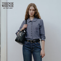 TEENIE WEENIE 小熊女装衬衫秋冬季舒适磨毛仿牛仔感人字纹衬衣上衣 中蓝色 S