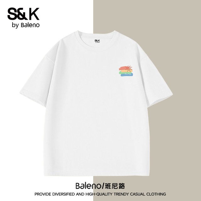 班尼路 S&K重磅纯棉短袖t恤男夏季多巴胺T恤男生亲肤休闲彩虹半袖A