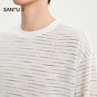 SANFU/三福 彩色花纱条纹 男士短袖T恤