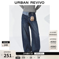 UR UR2026春季女装潮流水洗挂件棉质弯刀牛仔长裤UYV860005 蓝色 25