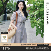 歌力思 2024夏季棉感通勤条纹收腰显瘦连短袖衣裙女EWB353Y00900 驼条纹 M（6.10）