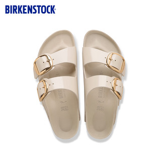  BIRKENSTOCK/勃肯 牛皮革漆皮亮面 女士拖鞋 贝母白窄版1031873 38