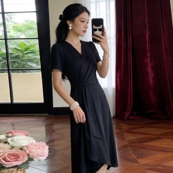 阿仕顿 显瘦 女士连衣裙 黑色N1D31000 L