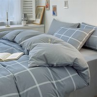 无印良品 MUJI 无印良品 纯棉床单三件套 1.2米 蓝灰大格