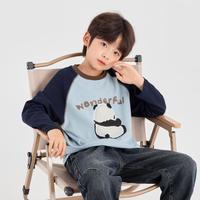 多多家 儿童T恤春秋款撞色插肩男童长袖中大童纯棉打底上衣