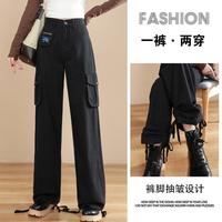 真维斯 时尚潮流工装休闲裤女春秋洋气宽松休闲显瘦多口袋裤脚抽绳工装裤