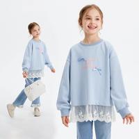 富罗迷 儿童卫衣春秋女童萌趣卡通印花上衣舒适圆领套头蕾丝花边卫衣