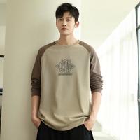 真维斯 男青少年长袖T恤 撞色拼接时尚印花打底衫