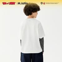 马拉丁 童装儿童25秋装新品男大小童条纹假两件趣味长袖T恤