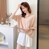 真维斯 气质显瘦V领衬衫女通勤风圆弧下摆简约百搭雪纺上衣七分袖衬衫女