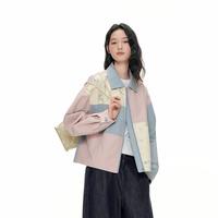 飞鸟和新酒 2026春季新款翻领设计感色块拼接时尚休闲外套上衣女