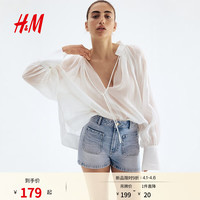 H&M 女装牛仔裤春季直筒修身时尚高腰休闲辣妹短裤1285168 浅牛仔蓝
