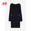 H&M 女装连衣裙春季美式甜心风时髦罗纹针织桃心领修身短裙