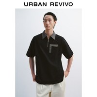  URBAN REVIVO 潮流撞色 男士T恤 S 正黑