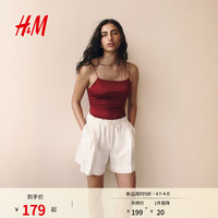 H&M 女士休闲裤春季亚麻混纺抽绳短裤