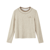  dme/德玛纳 简约风绣花金属标装饰 女士长袖T恤 浅杏色 L